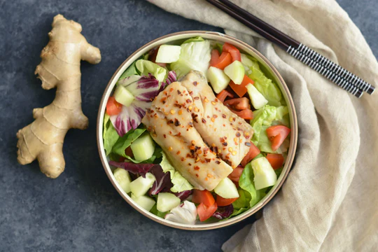 Tuna prepared for bowl-style serving